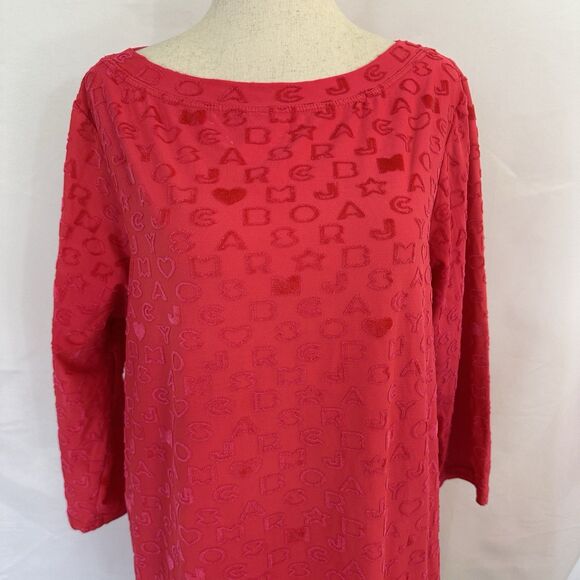 Marc by Marc Jacobs Swimwear Coverup Red Velour Textured Monogram Dress M - Picture 2 of 7